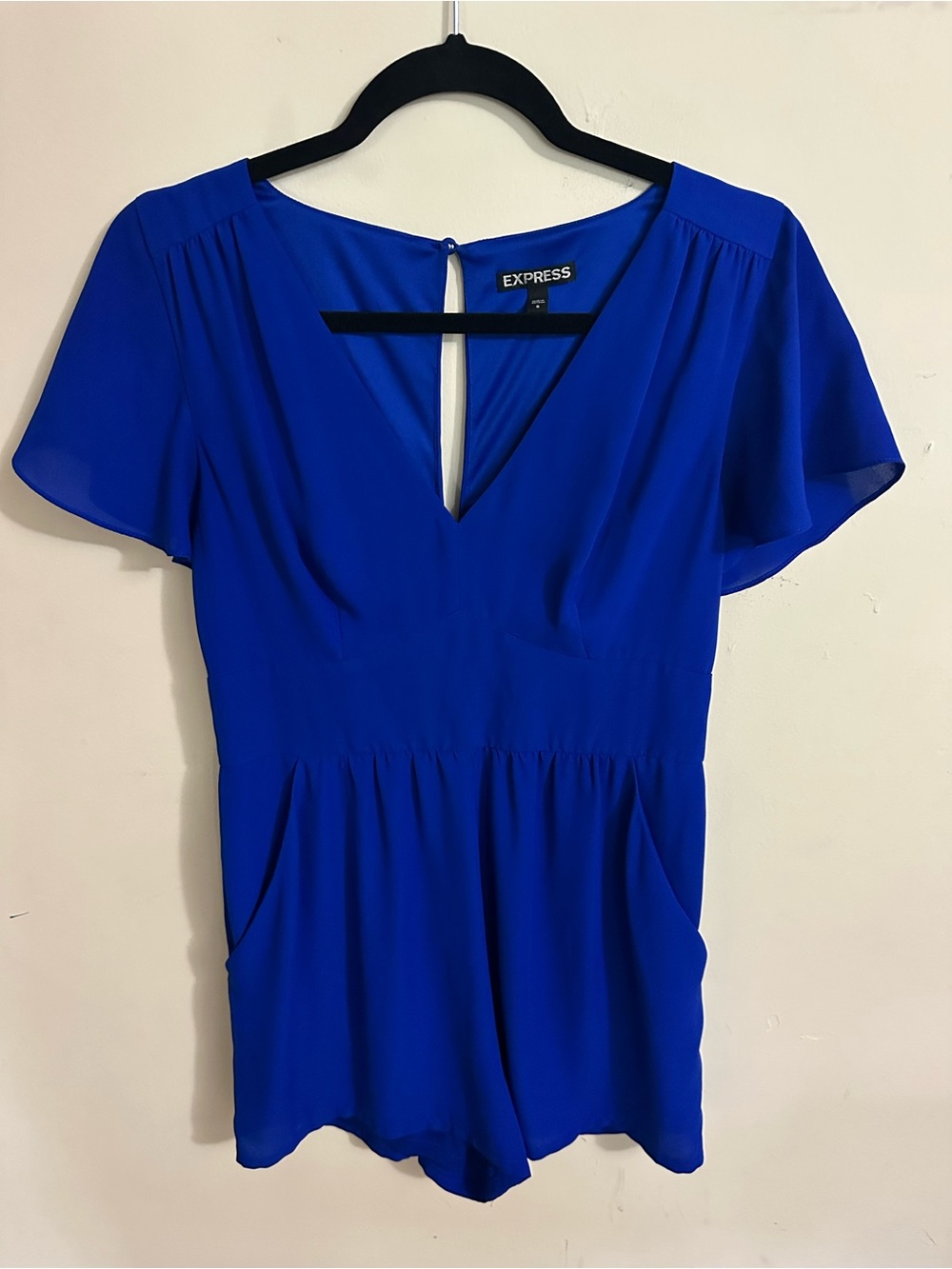 Express Women's Cobalt Blue V-Neck Short Sleeve Romper